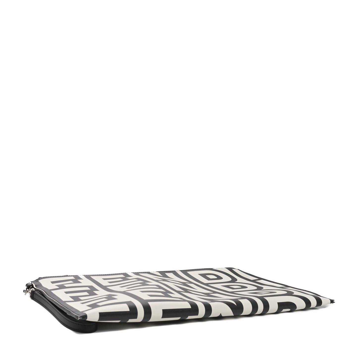X MARC JACOBS Nappa Vitello King Logo Print Large Flat Pouch Black White