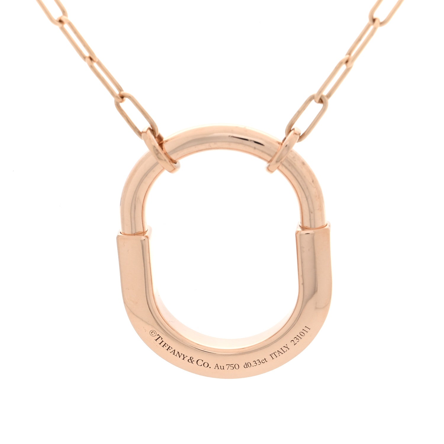 Tiffany 18K Rose Gold Diamond Medium Lock Pendant Necklace 4 of 6
