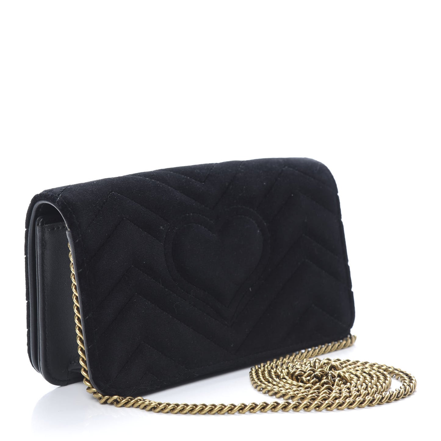 Velvet Matelasse Crystal Sequin Heart Embroidered GG Marmont Mini Bag Black
