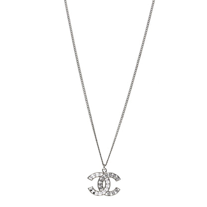 Chanel Crystal Pearl CC Pendant Necklace Silver 1 of 4