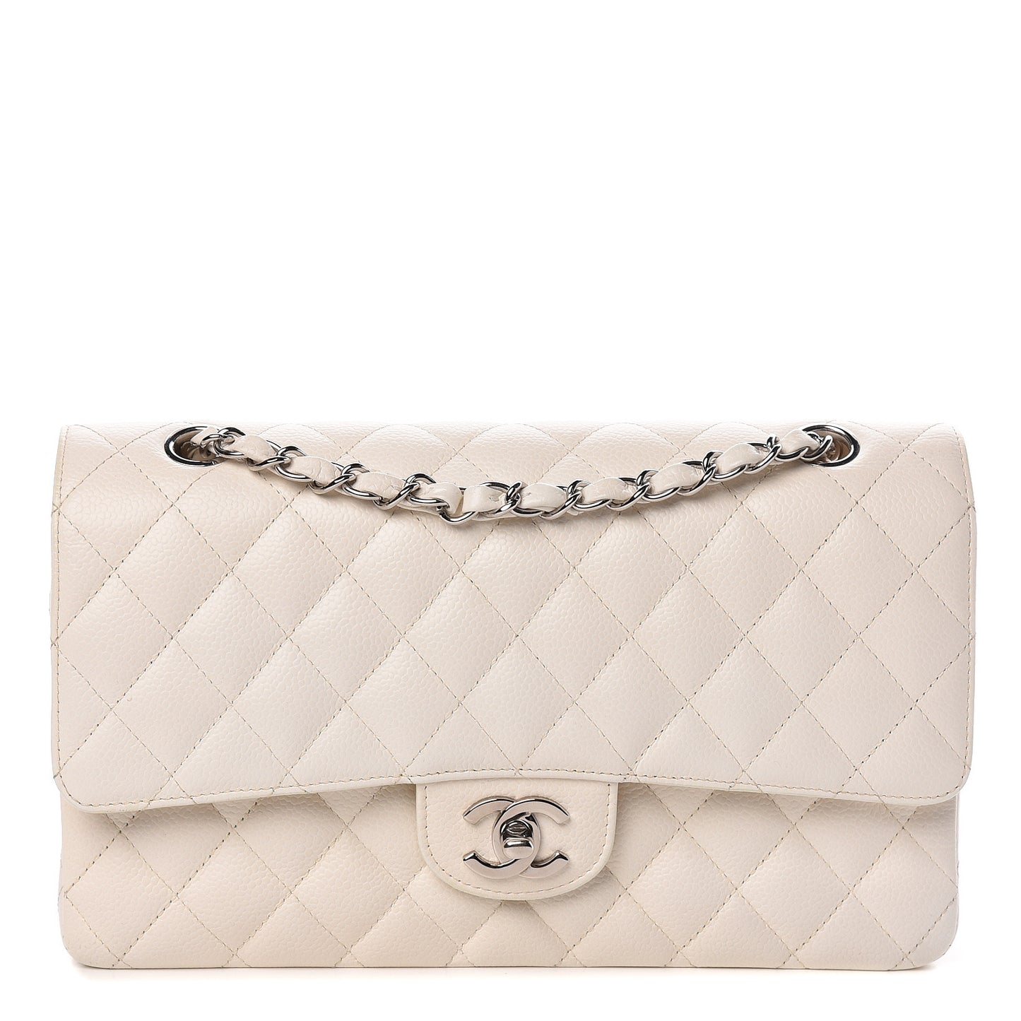 Caviar Quilted Medium Double Flap White