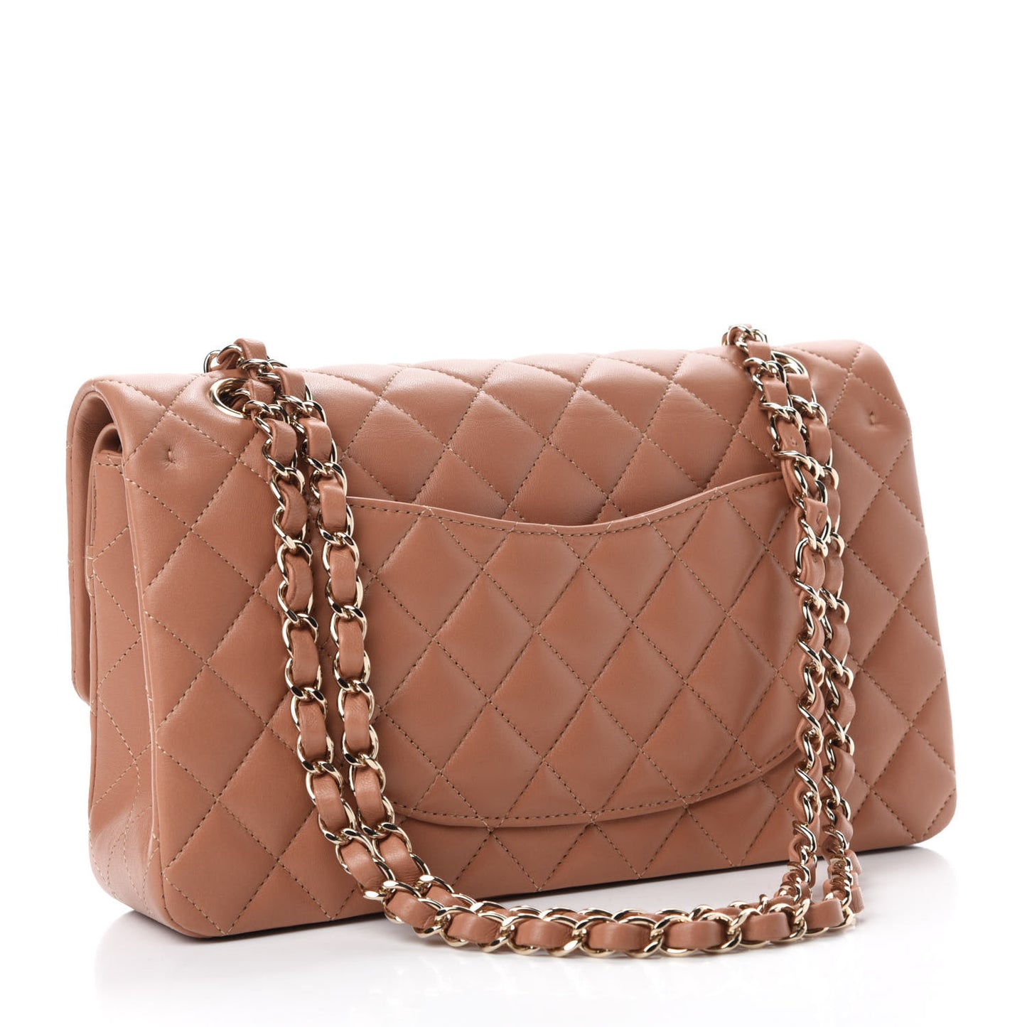 Lambskin Quilted Medium Double Flap Brown