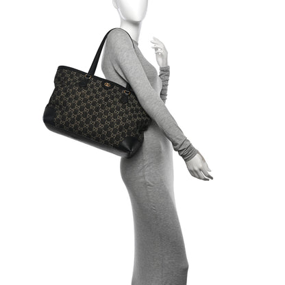 Gucci Jacquard Black Denim GG Monogram Medium Ophidia Shopping Tote Black Ivory 2 of 11