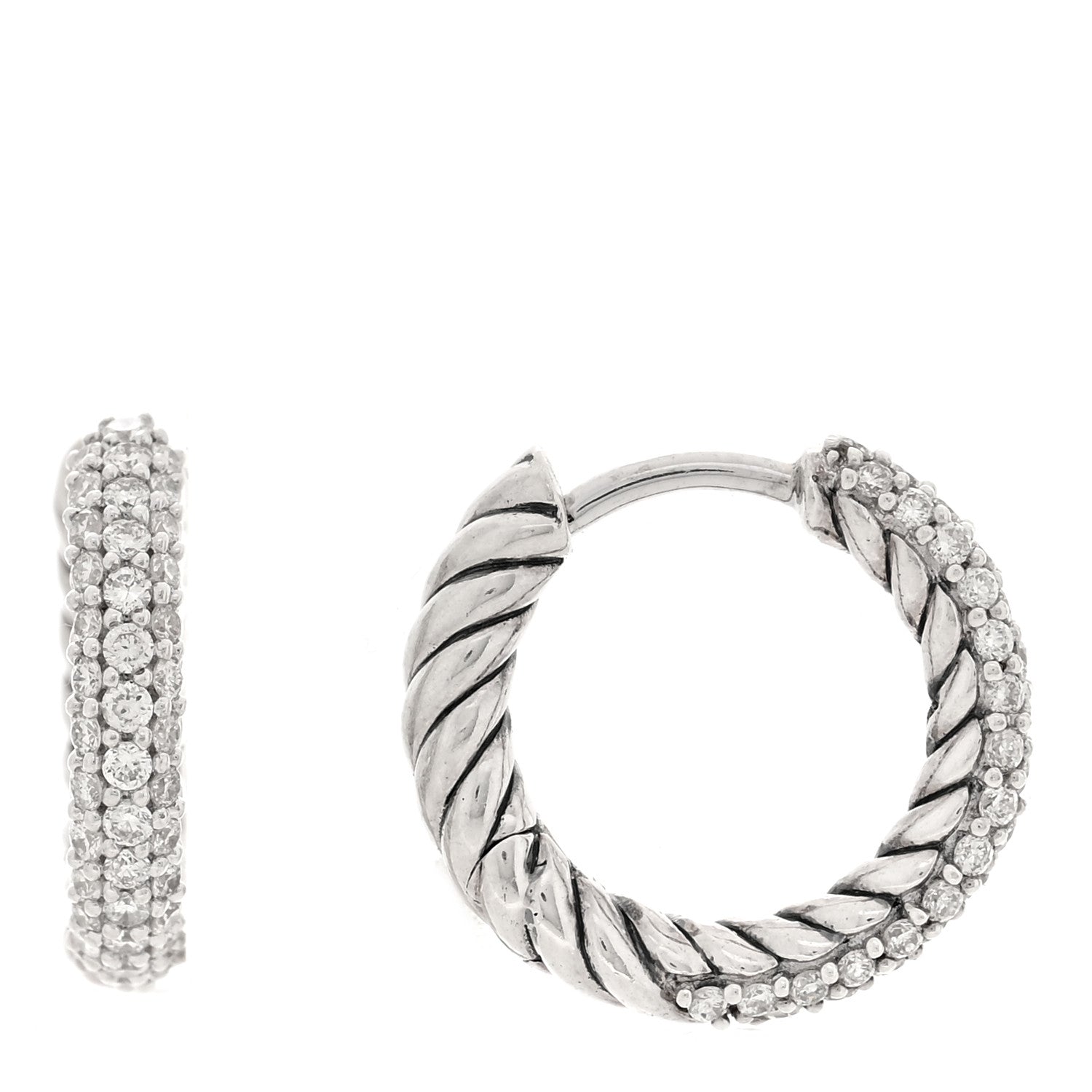 David Yurman Sterling Silver Diamond Petite Pave Huggie Hoop Earrings 1 of 4