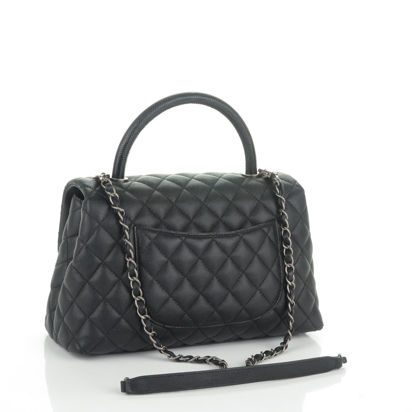 Caviar Lizard Quilted Small Coco Handle Flap Black