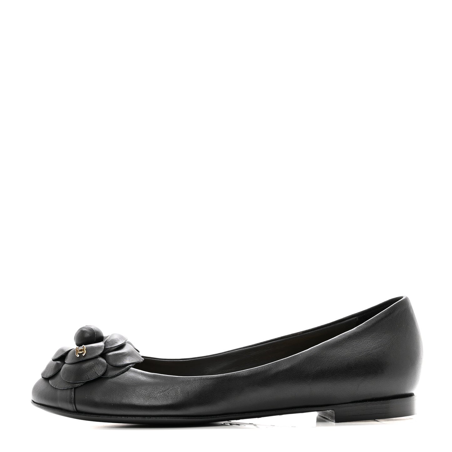 Lambskin Camellia Ballerina Flats 37 Black