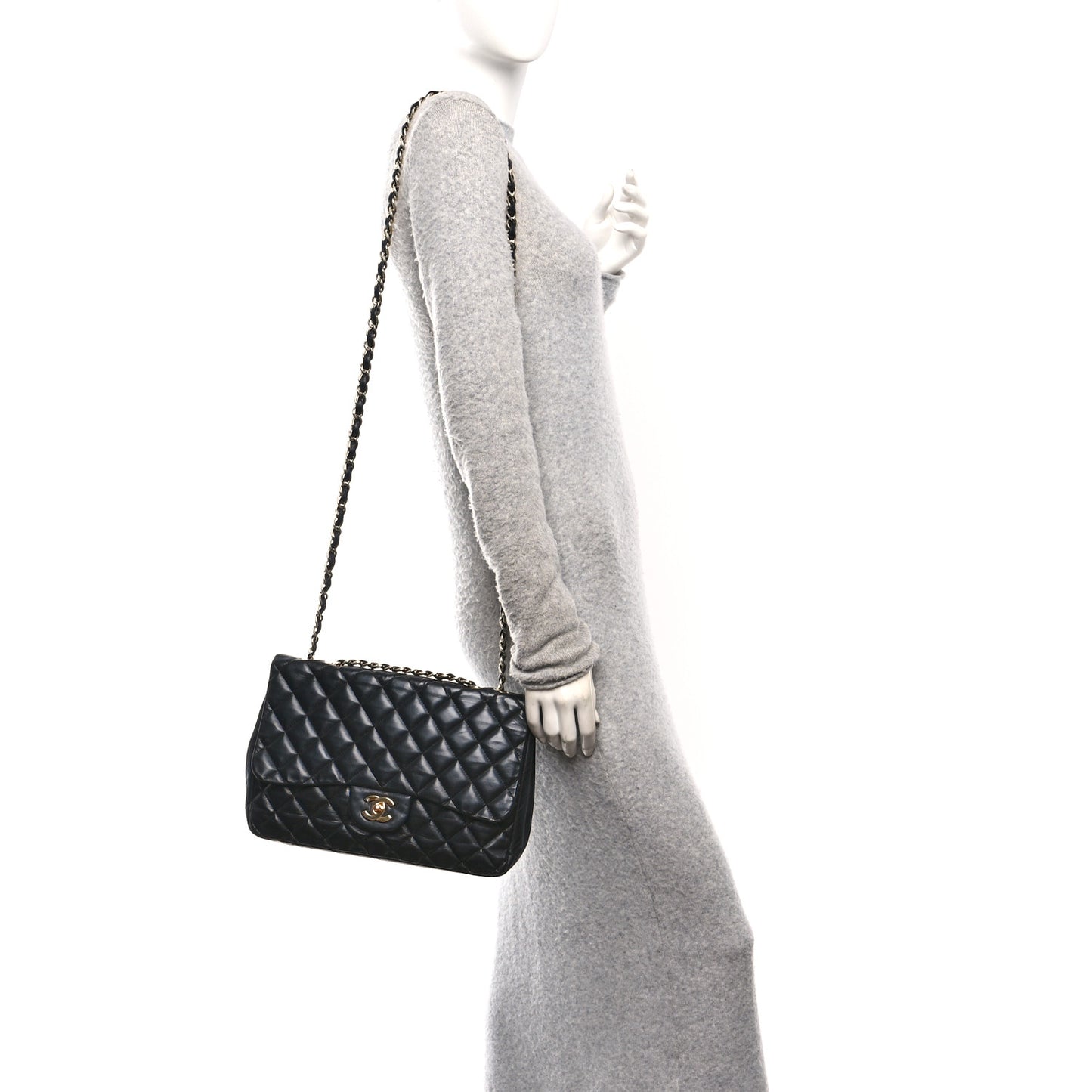 Lambskin Quilted Jumbo Single Flap Black