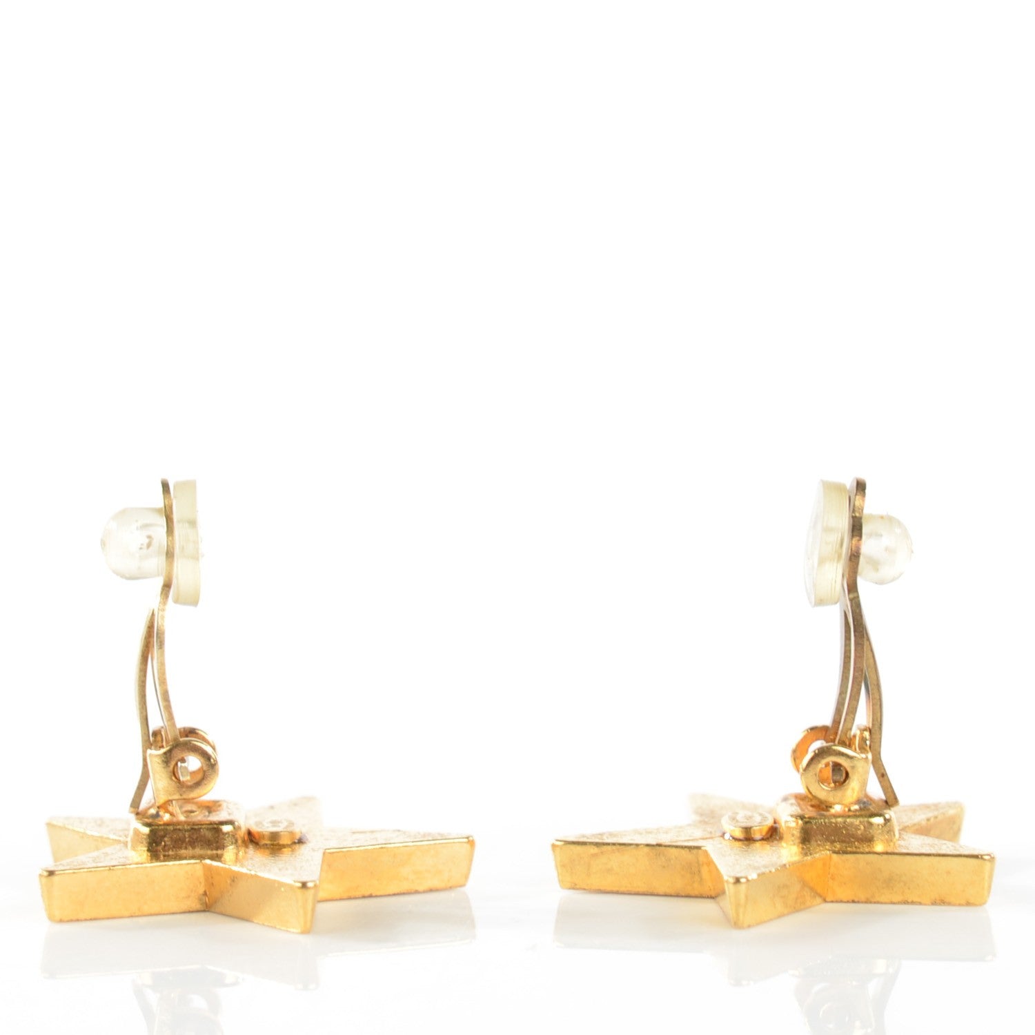 Chanel Enamel CC Star Clip On Earrings Gold Pink 3 of 4