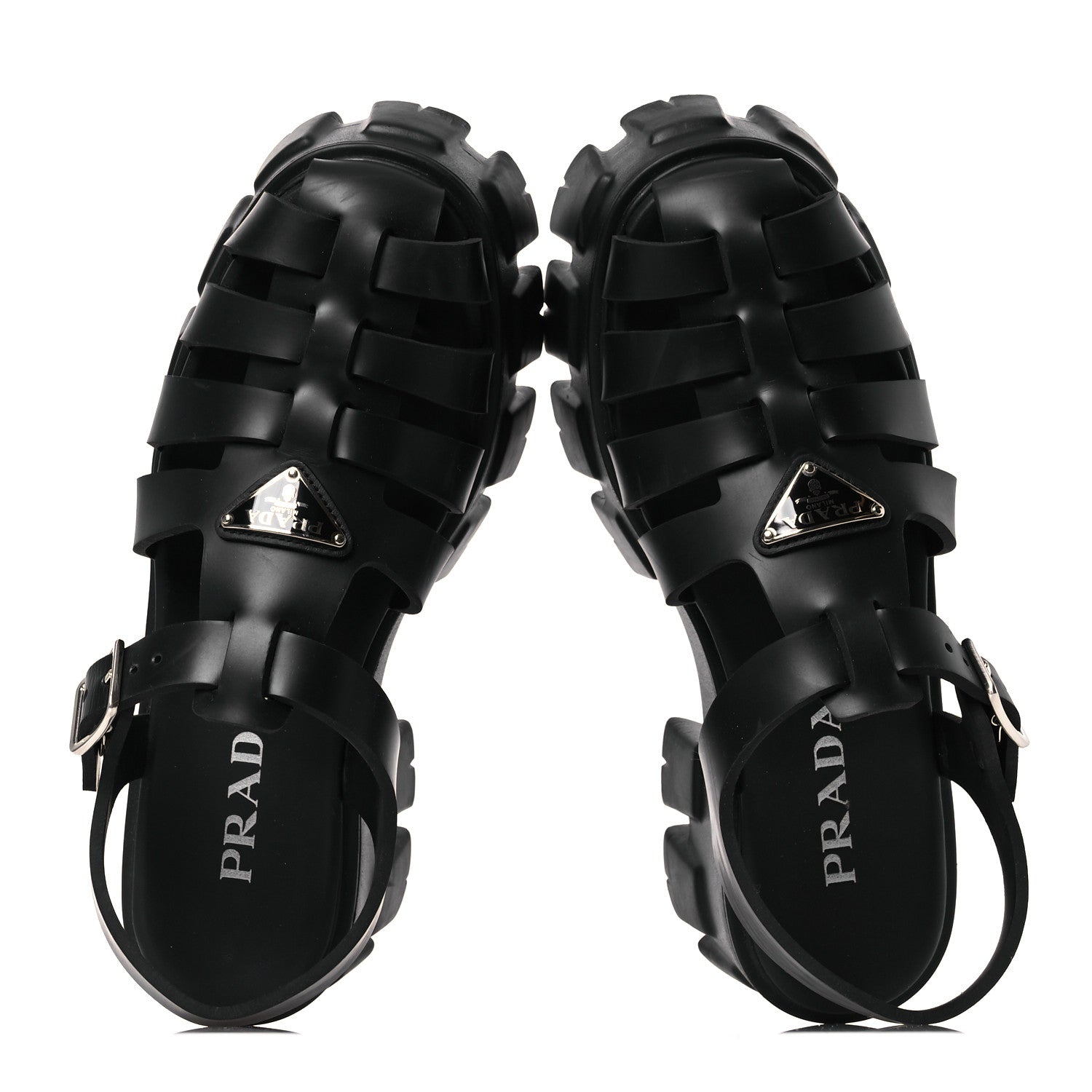 Prada Foam Rubber Triangle Logo Monolith 55mm Cage Sandals 40 Black 2 of 14