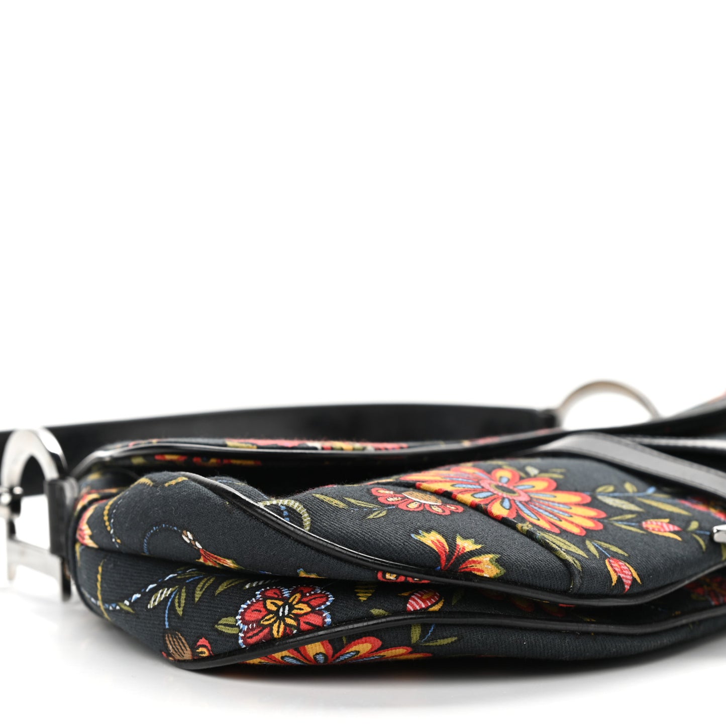 Canvas Floral Saddle Bag Black