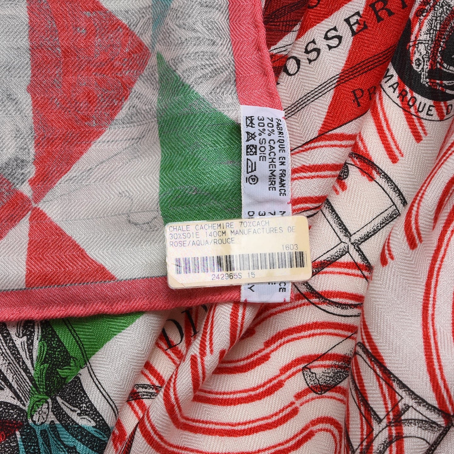 Cashmere Silk Manufacture de Boucleries Shawl 140 Rose Aqua Rouge