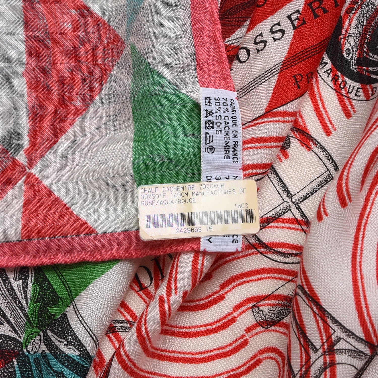 Hermes Cashmere Silk Manufacture de Boucleries Shawl 140 Rose Aqua Rouge 7 of 9