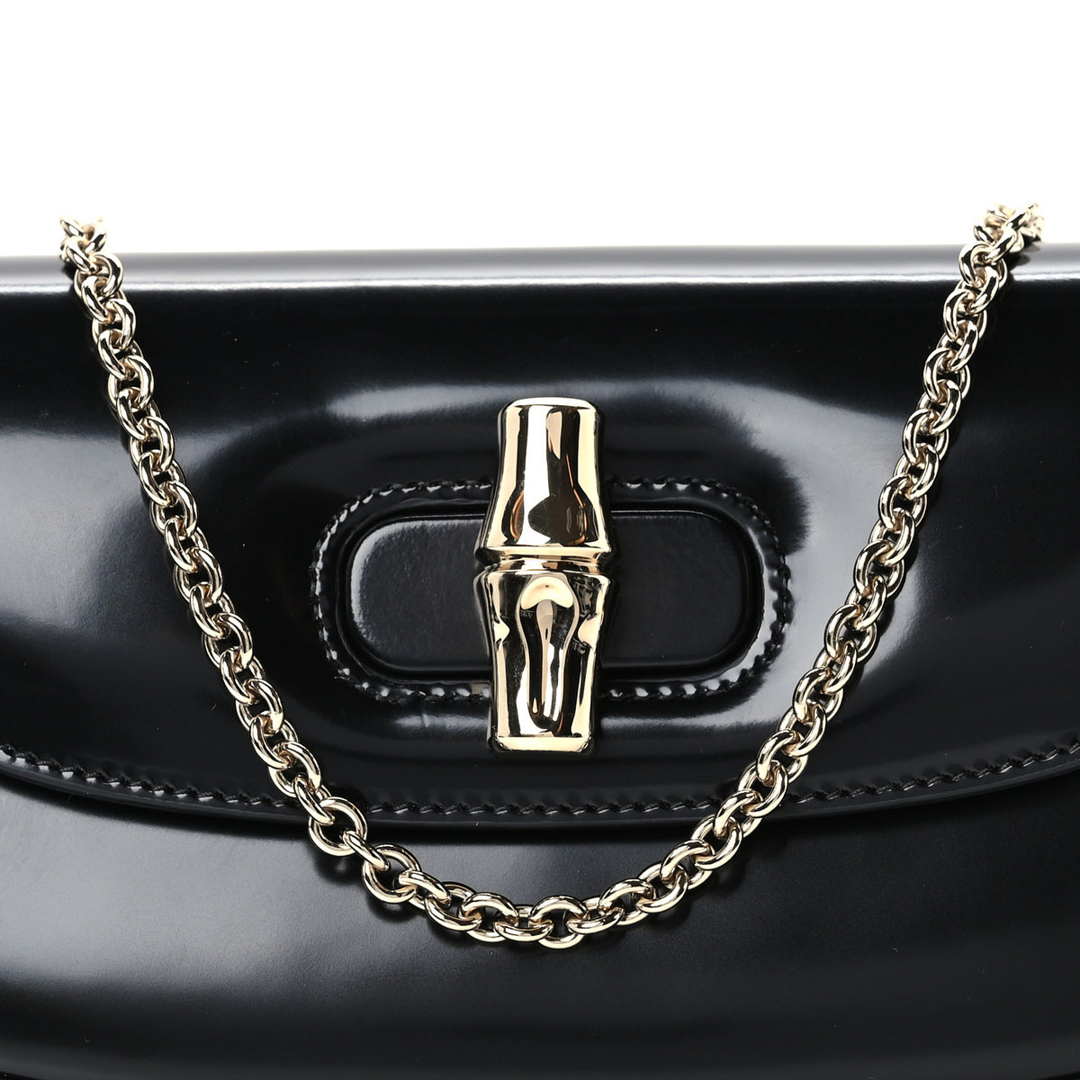 Shiny Calfskin Small Bamboo Night Bag Black