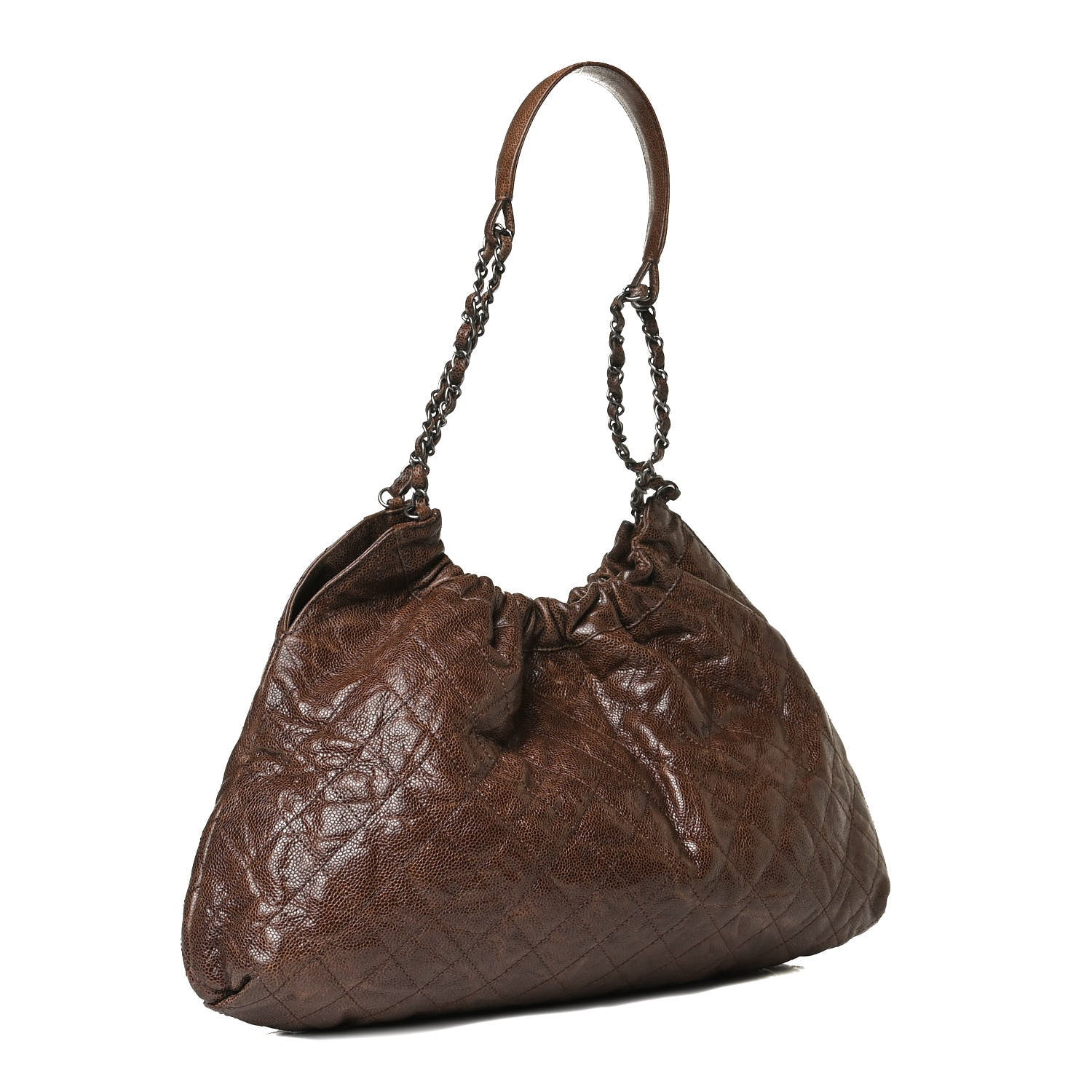 Chanel Distressed Glazed Caviar Quilted Medium Elastic Tote Brown 2 of 14