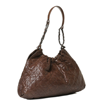 Chanel Distressed Glazed Caviar Quilted Medium Elastic Tote Brown 2 of 14