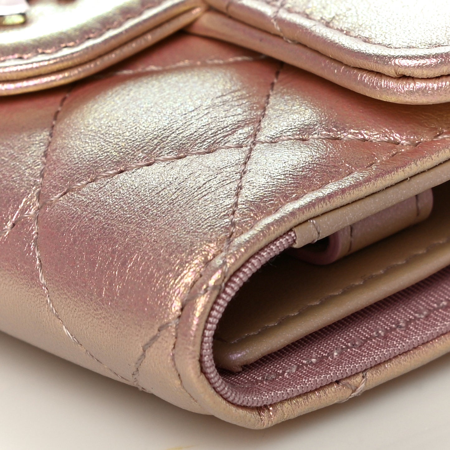 Iridescent Calfskin Quilted Classic 4 Key Holder Wallet Pink