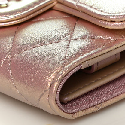 Chanel Iridescent Calfskin Quilted Classic 4 Key Holder Wallet Pink 10 of 13