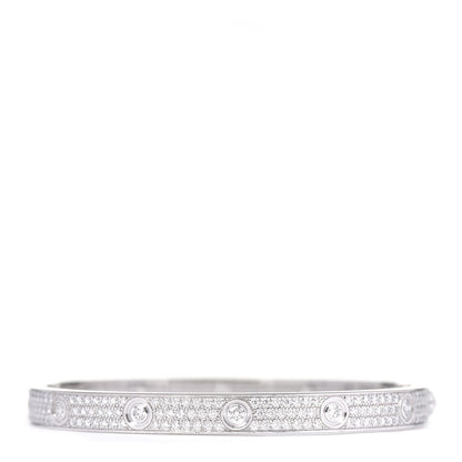 Cartier 18K White Gold Diamond LOVE Full Paved Bracelet 19 2 of 6