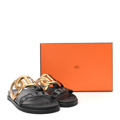 Hermes Metallic Nappa Extra Sandals 37 Black Gold 10 of 10