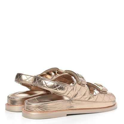 Chanel Iridescent Lambskin Quilted Velcro Dad Sandals 39 Light Bronze 4 of 8
