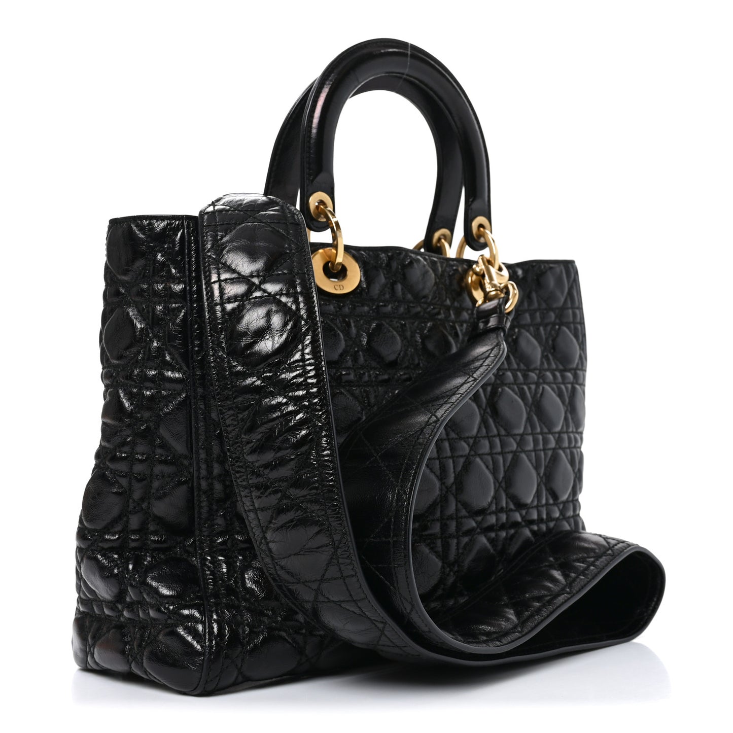Crinkled Patent Cannage Large Lady Dior Black