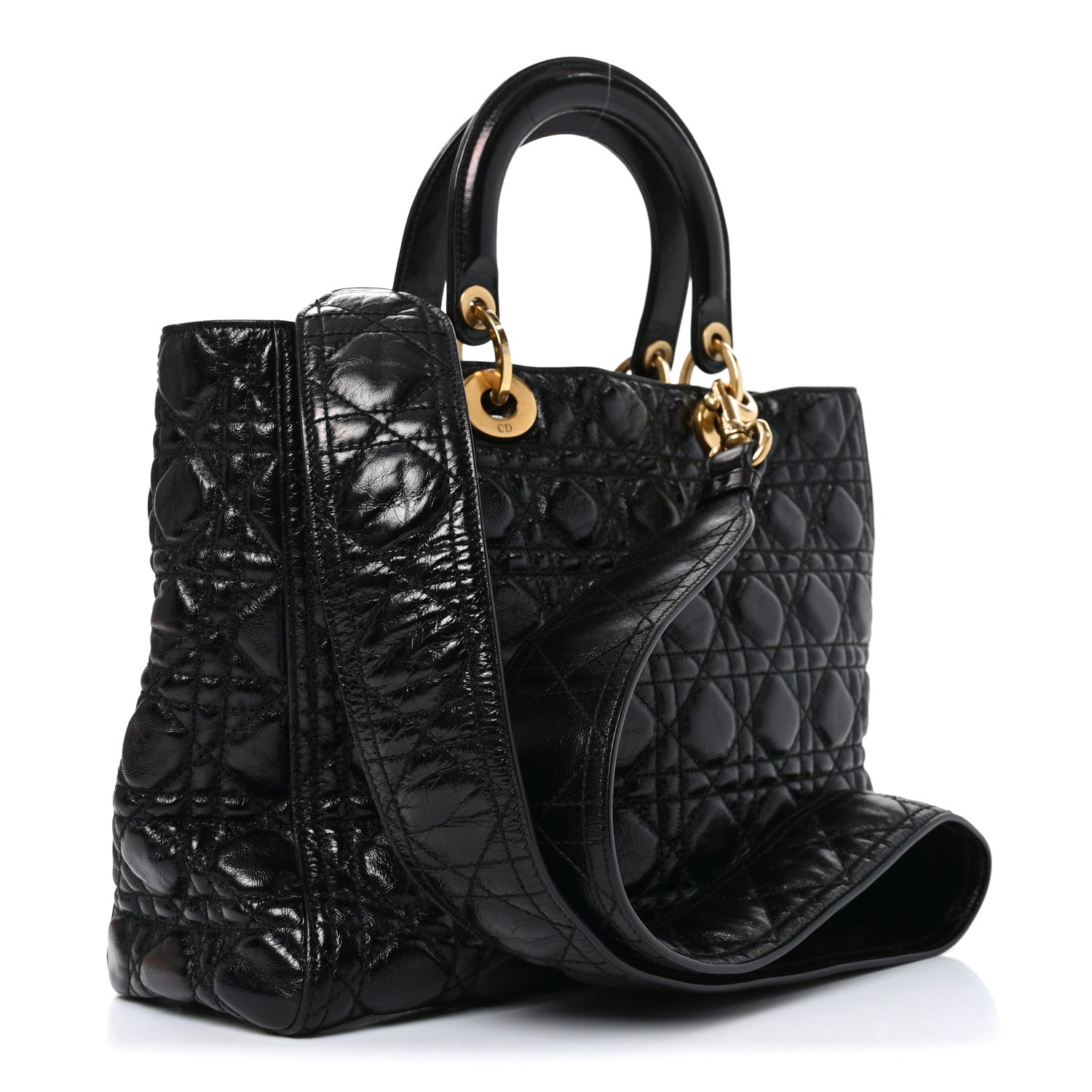 Christian Dior Crinkled Patent Cannage Large Lady Dior Black 3 of 10