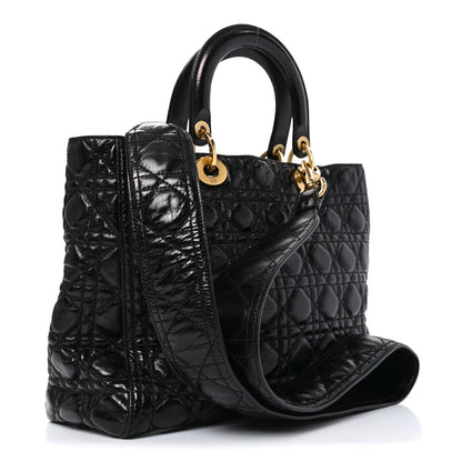 Christian Dior Crinkled Patent Cannage Large Lady Dior Black 3 of 10