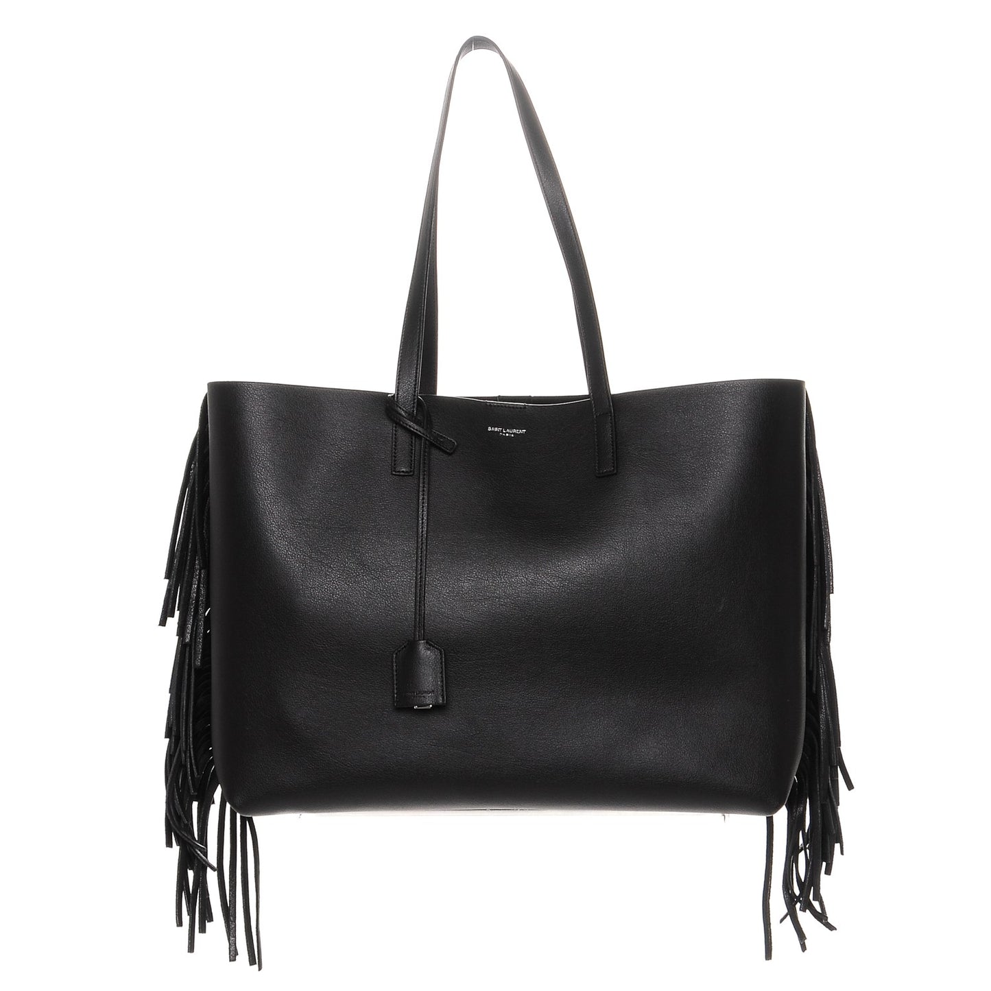 Calfskin Large Fringe Shopping Tote Black