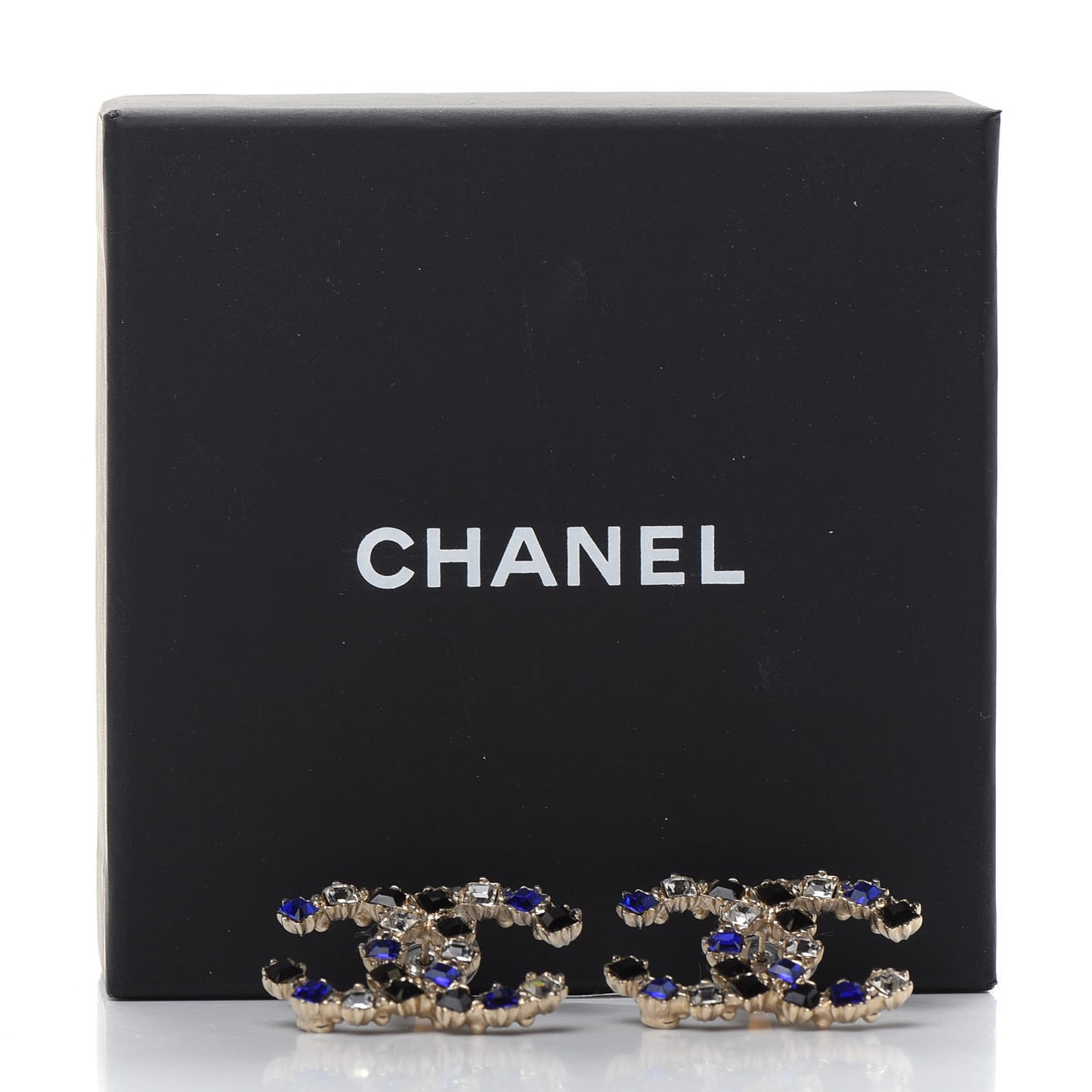 Crystal CC Earrings Gold Black Blue