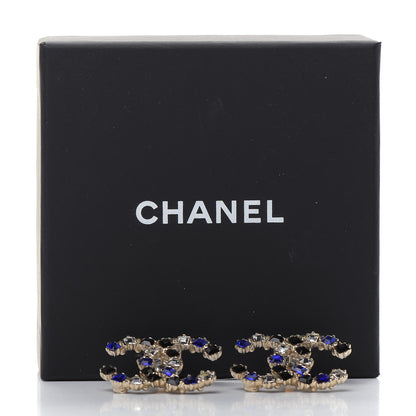Chanel Crystal CC Earrings Gold Black Blue 5 of 5