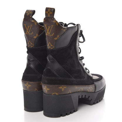 Louis Vuitton Suede Calfskin Monogram Laureate Platform Desert Boots Black 37 4 of 8