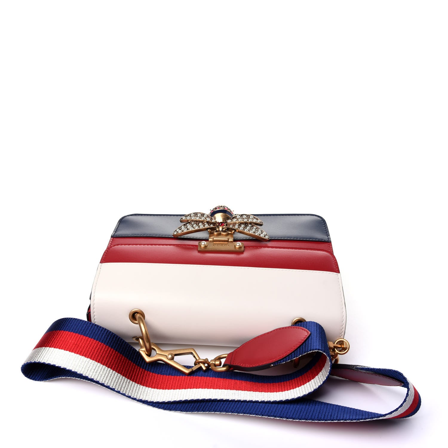 Gucci Calfskin Sylvie Web Queen Margaret Shoulder Bag Blue Agata Hibiscus Red Mystic White 10 of 12