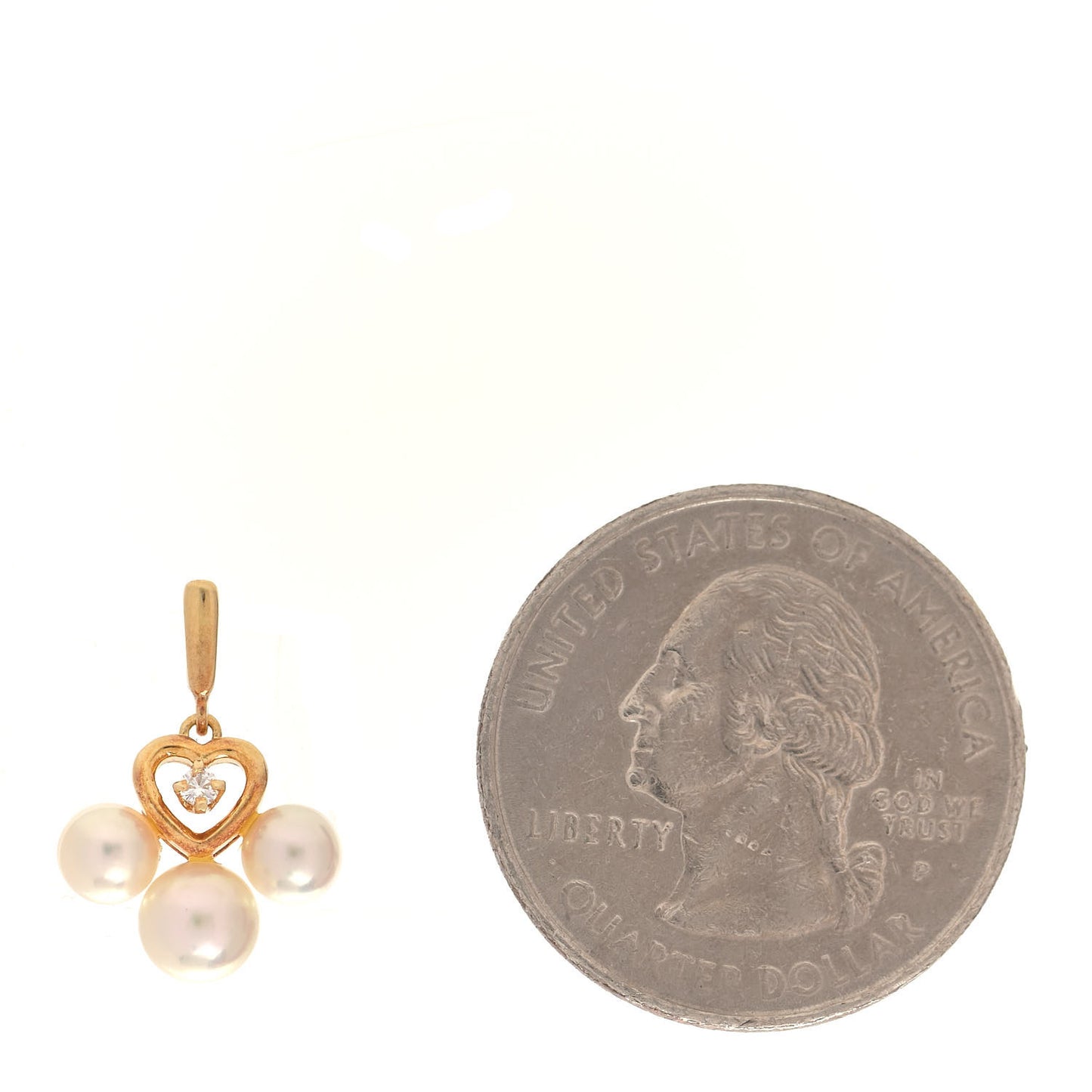 18K Yellow Gold Diamond Akoya Pearl 4-5mm Heart Pendant Necklace