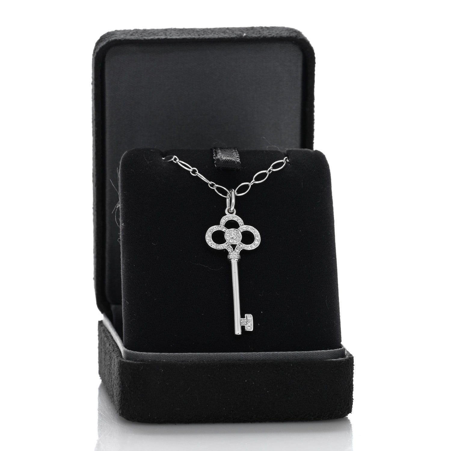 Tiffany 18K White Gold Diamond Mini Crown Key Pendant Necklace 5 of 5