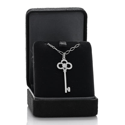 Tiffany 18K White Gold Diamond Mini Crown Key Pendant Necklace 5 of 5