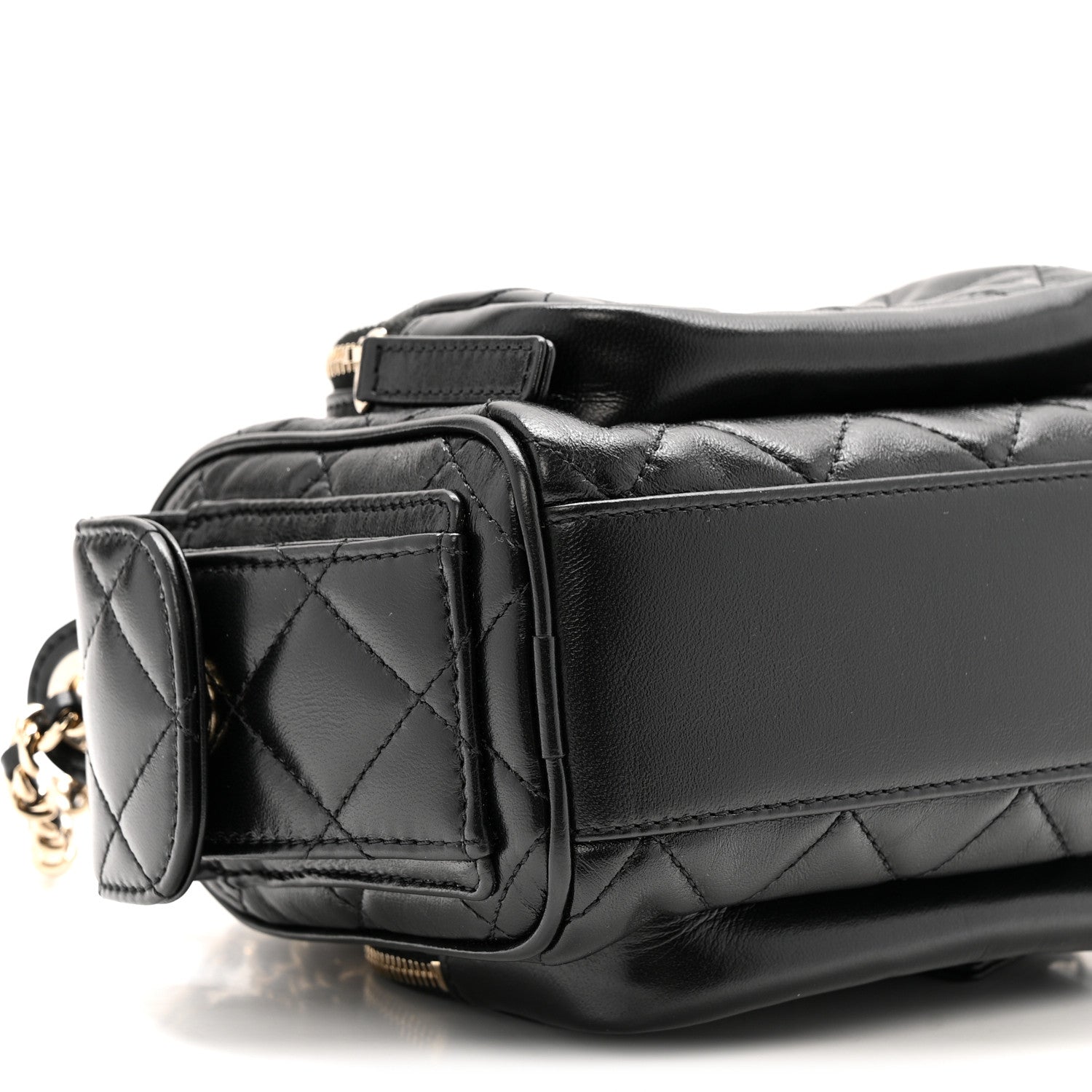 Chanel Shiny Crumpled Lambskin Quilted Small Preppy Pocket Camera Case Black 9 of 11