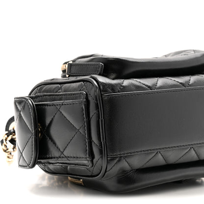 Chanel Shiny Crumpled Lambskin Quilted Small Preppy Pocket Camera Case Black 9 of 11
