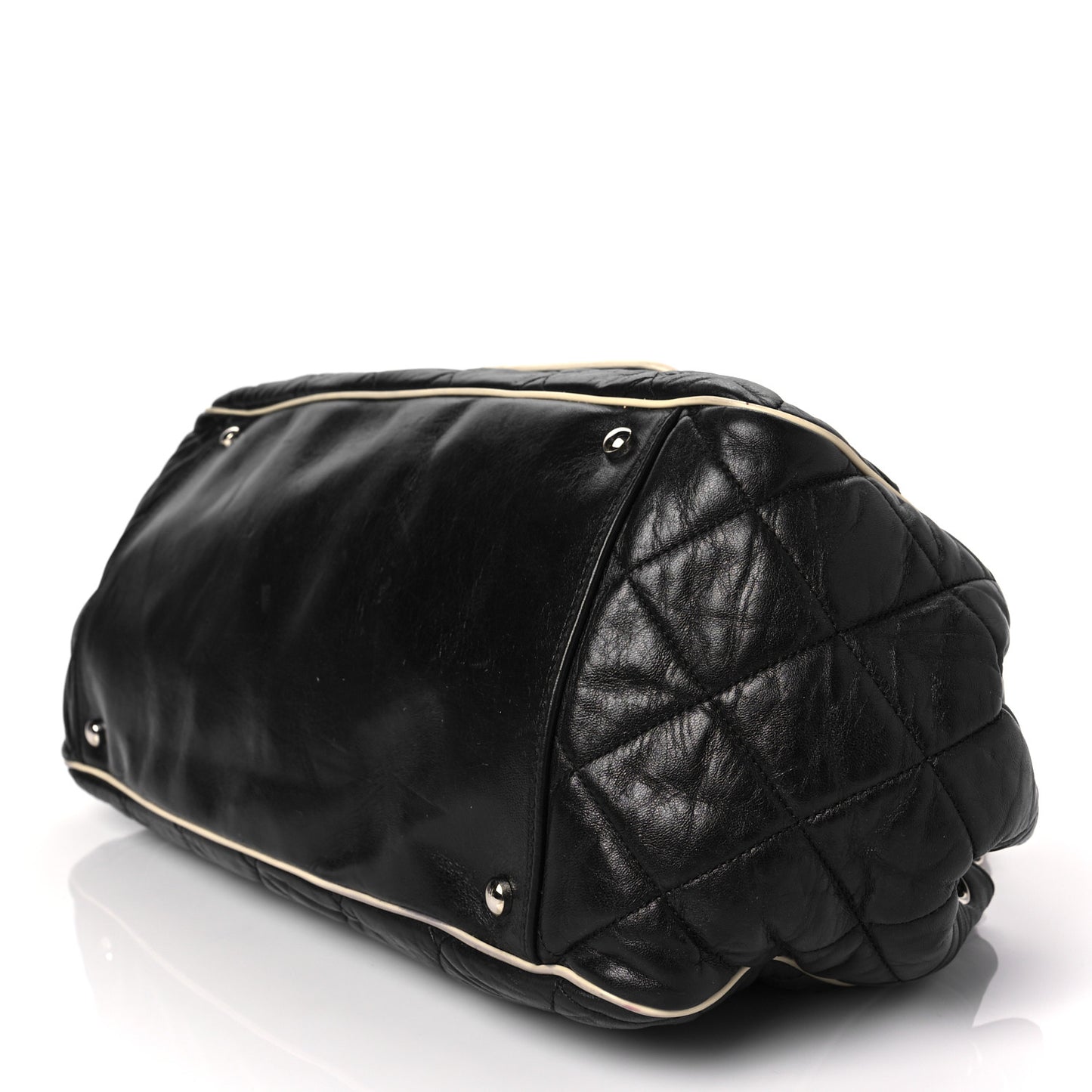 Lambskin Quilted East West Accordion Flap Black