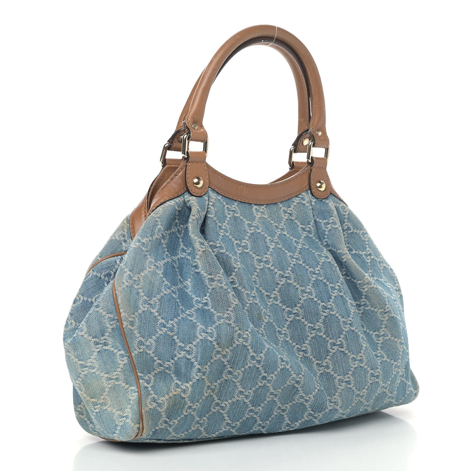 Gucci Denim Monogram Medium Sukey Tote Blue 3 of 17