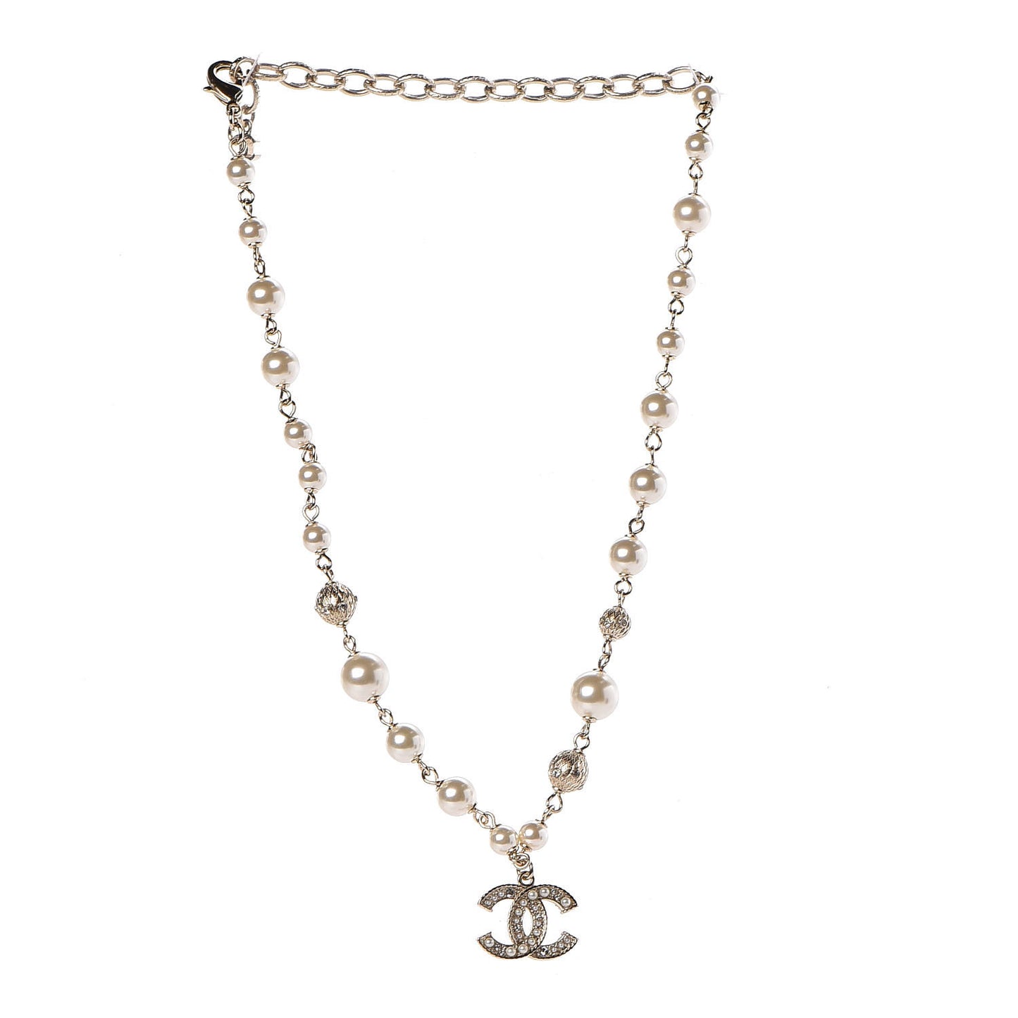 Strass Crystal Pearl Beaded CC Short Necklace Gold