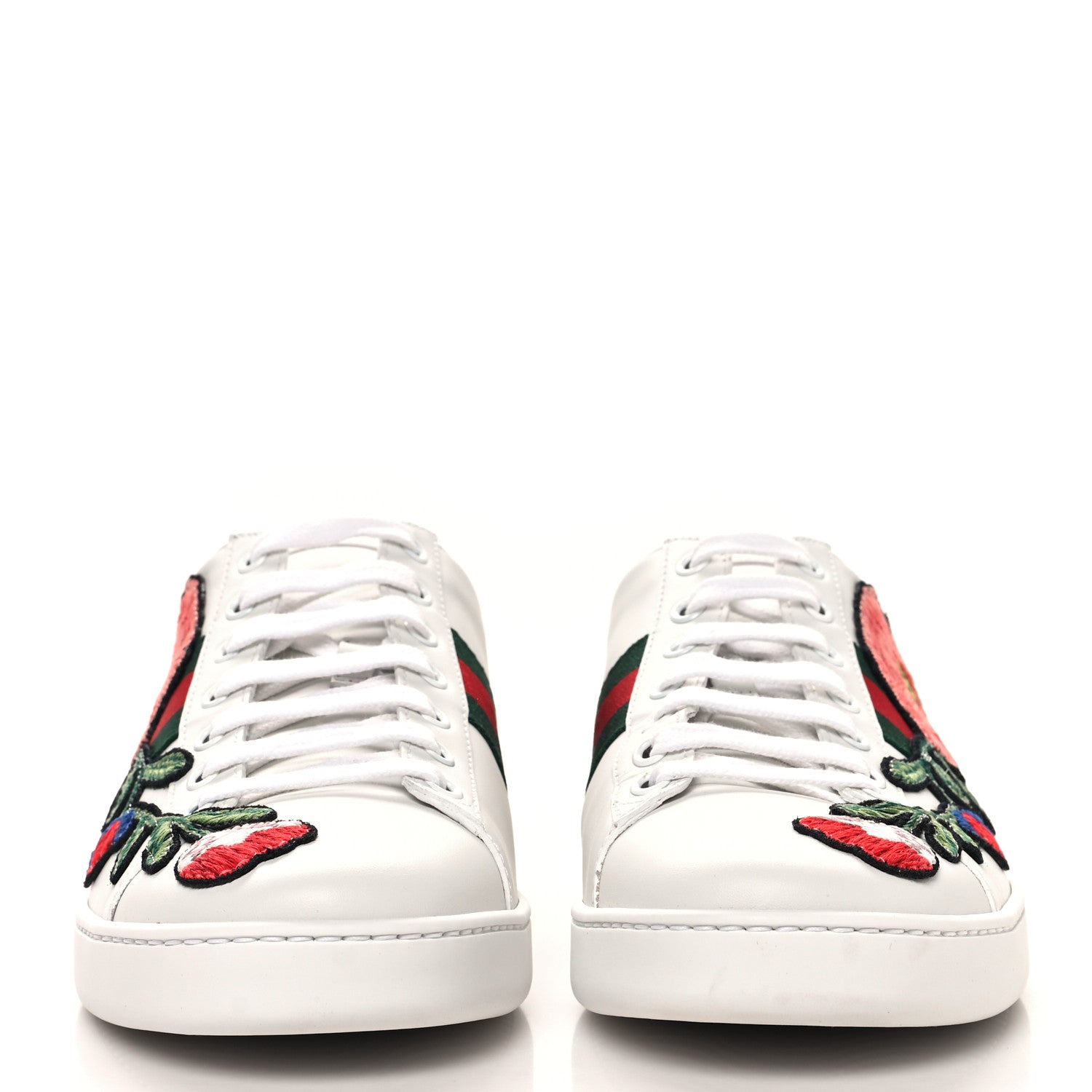 Gucci Calfskin Web Floral Embroidered Womens Ace Sneakers 40 White 3 of 10