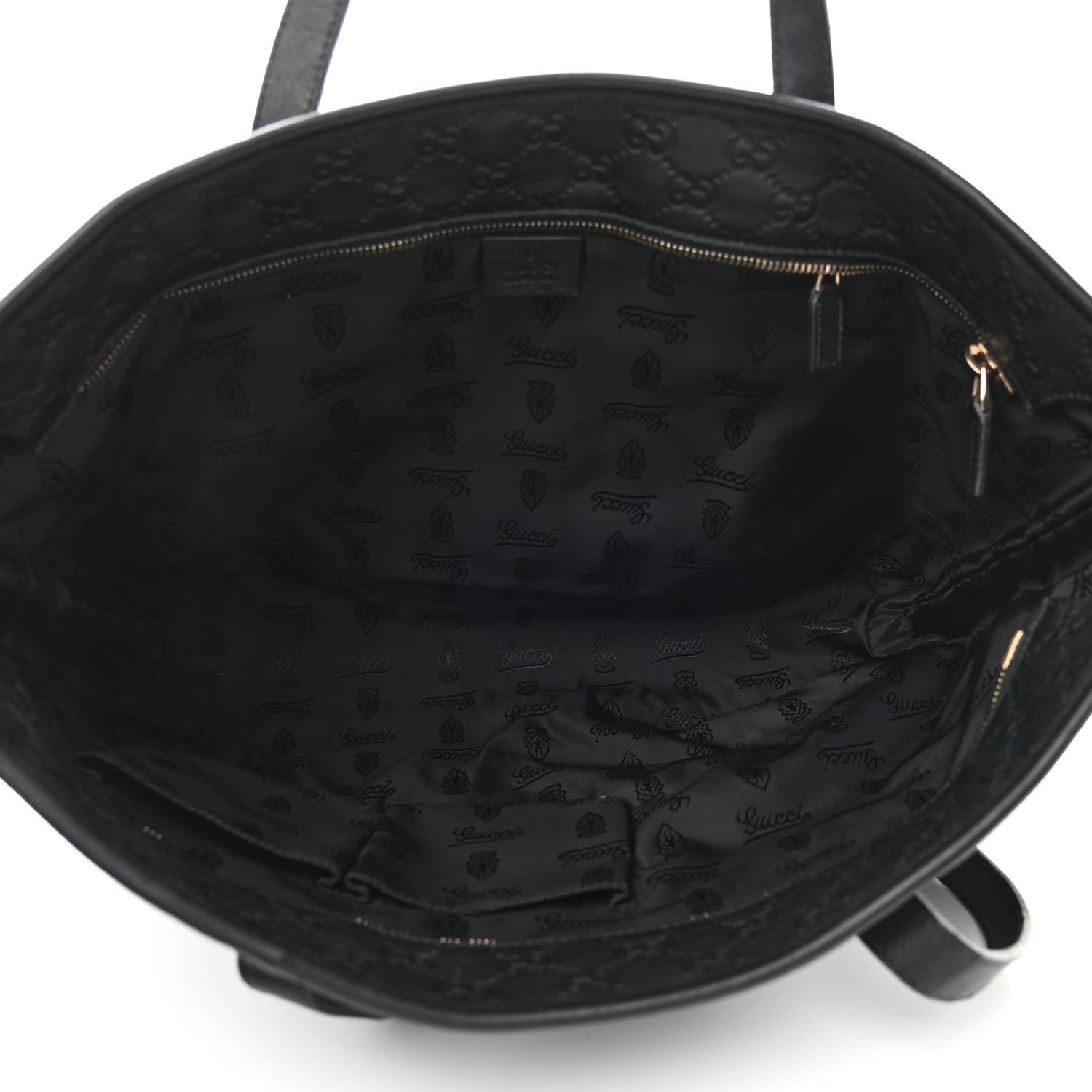Gucci Guccissima Medium Zippered Shopping Tote Black 4 of 12