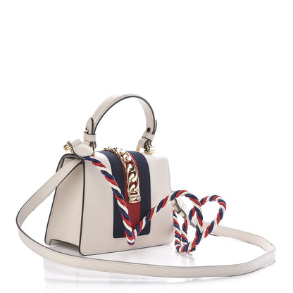 Gucci Calfskin Embroidered Mini Sylvie Top Handle Bag White 4 of 10