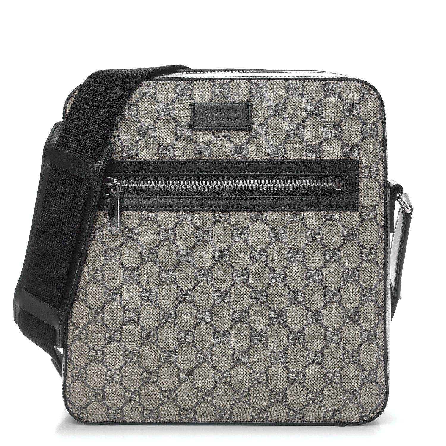 Gucci GG Supreme Monogram Flat Messenger Bag Black 1 of 12