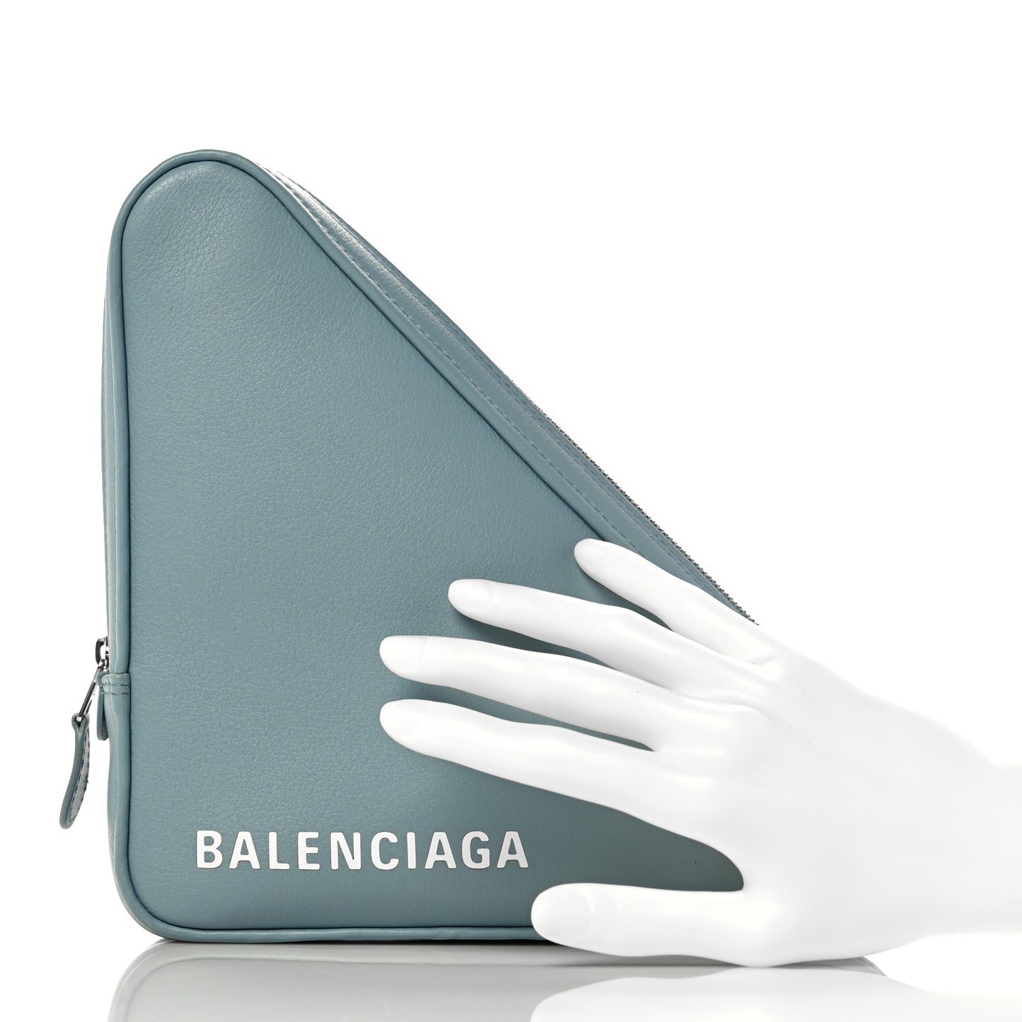 Shiny Day Calfskin Logo M Triangle Pouch Grey Blue White