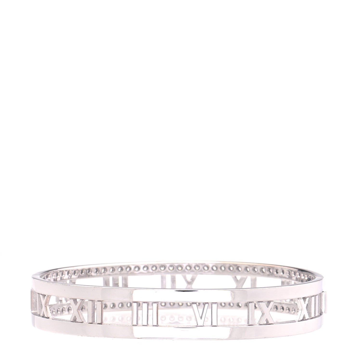 Tiffany 18K White Gold Diamond Atlas Open Hinged Bangle Bracelet 3 of 8