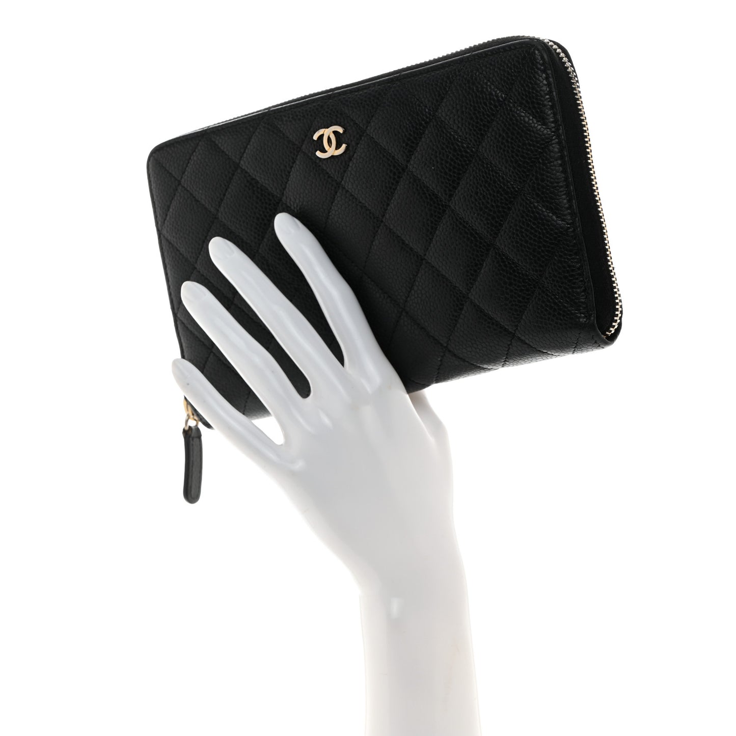 Caviar Quilted Large Zip Around Organizer Wallet Black