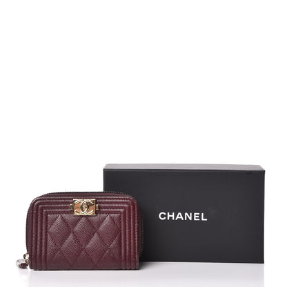 Chanel Caviar Quilted Boy Zip Around Coin Purse Wallet Dark Purple 9 of 9