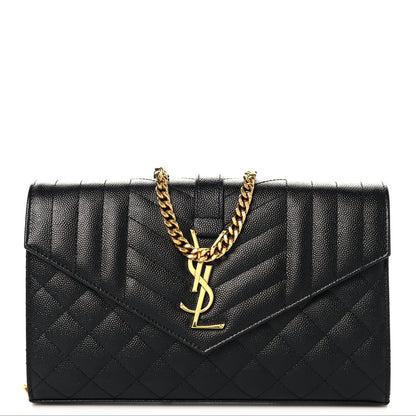 Saint Laurent Grain De Poudre Mixed Matelasse Triquilt Monogram Chain Wallet Black 1 of 10