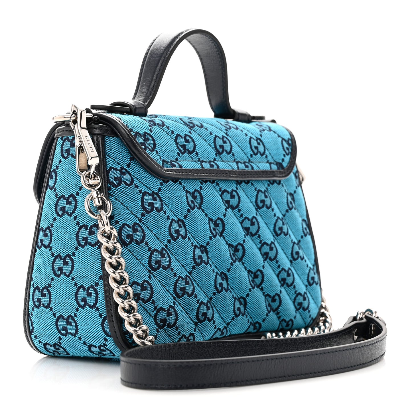 Monogram Multicolor Matelasse Diagonal Mini GG Marmont Top Handle Shoulder Bag Light Blue
